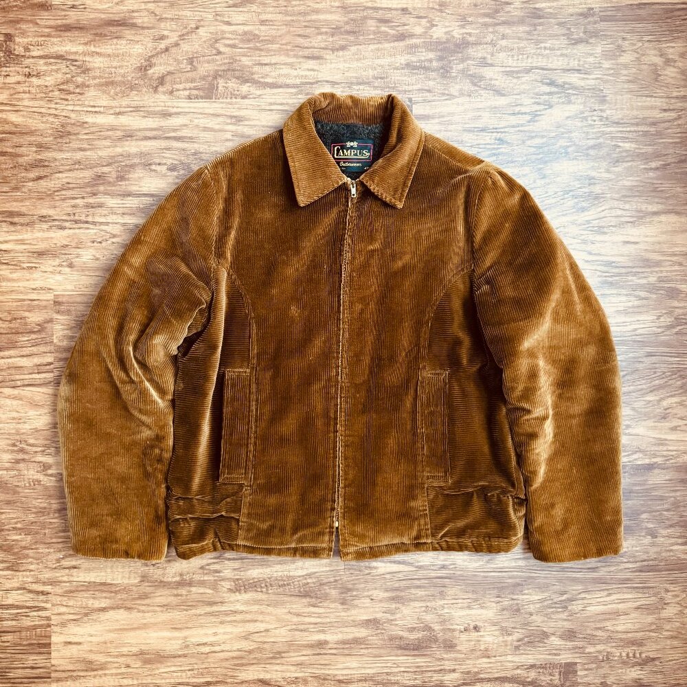 Vintage Campus Outerwear Mens 42 Brown Corduroy Fur Lined Jacket USA - Picture 1 of 6